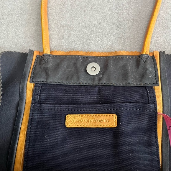 Banana Republic Black Tan Colorblock Leather Tote no lined - Picture 3 of 6